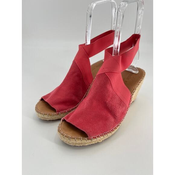 Gentle Souls Colleen Wedge Ankle Strap Sandals Sz 9.5M Red Leather Espadrille - Picture 1 of 11